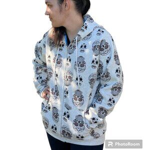 L.A. Soul Gray Zip Front Hoodie Sweatshirt Sugar Skull Designs NWT